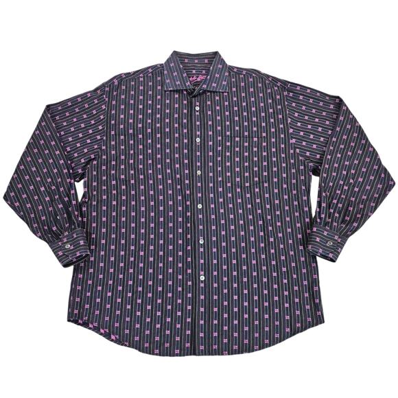 Bugatchi Uomo Shirt Mens Size Large Black Purple Casual Dress Button Down - Picture 2 of 14